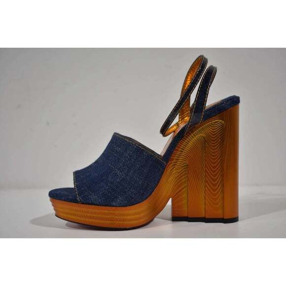 Christian Louboutin Mira Colunata 120 Denim Platform Wedge Sandal Heel Pump 37 - Picture 8 of 12